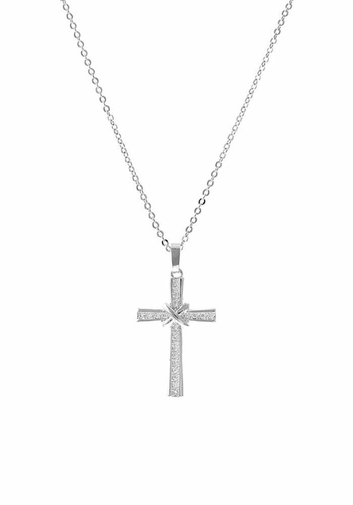 17464   Metal Chain Rhinestone cross pendant Necklace   Silver