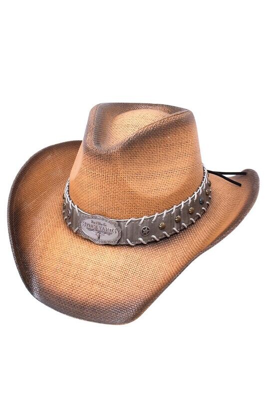 ST-096   Fashion Western Style Cowboy Hat with Band   Brown