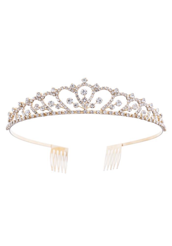 60763 Rhinestone Crown Tiara, Color: Gold