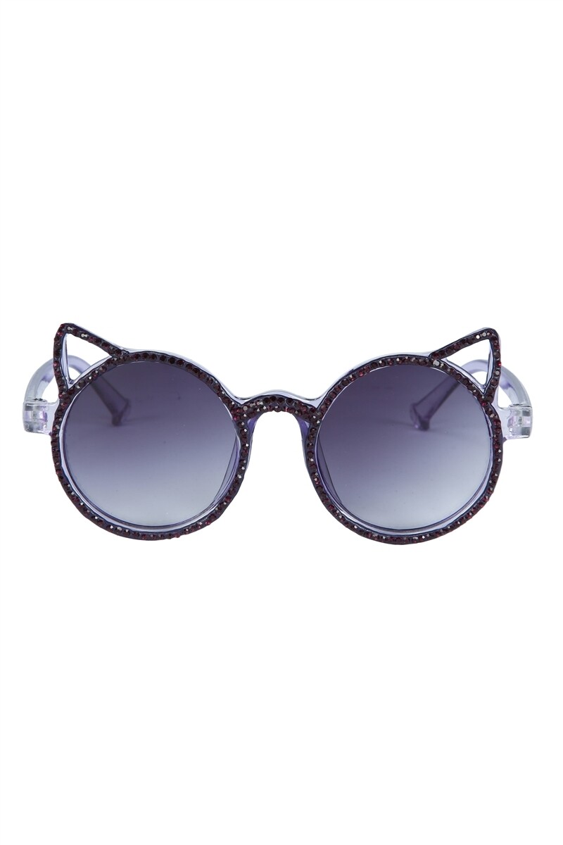 G0309   Handmade Cat Ear Rhinestone Kid Sunglasses, Color: Purple