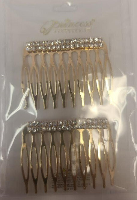 HPC-50039   Rhinetsone Metal Comb, Color: Gold