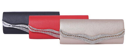 Faux Leather Clutch w/ Half Rhinestone Flap
