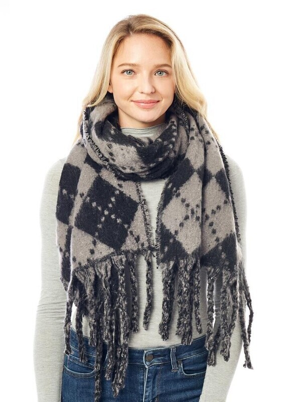 Lof-1288  Plaid Pattern Blanket Scarf  