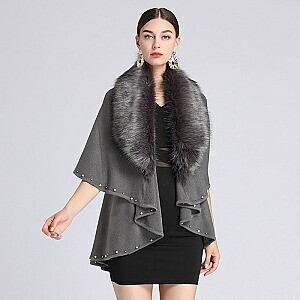 Pearl &amp; Studded Soft Faux Fur Poncho Dressy Scarf