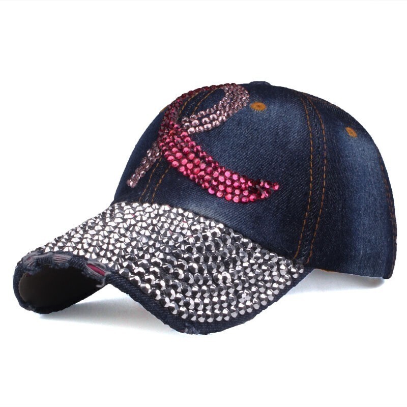 Pink-R-012   Pink Ribbon  Symbol Fashion Denim Cap