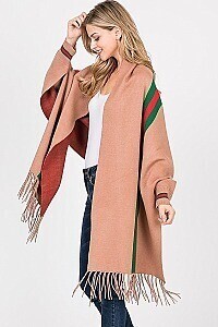 Striped Shawl Poncho with arm holes and Tassels