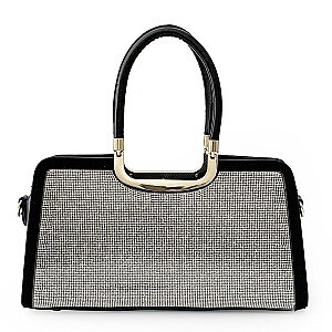 Top Handle Mesh Rhinestone Satchel Purse, Color: Black