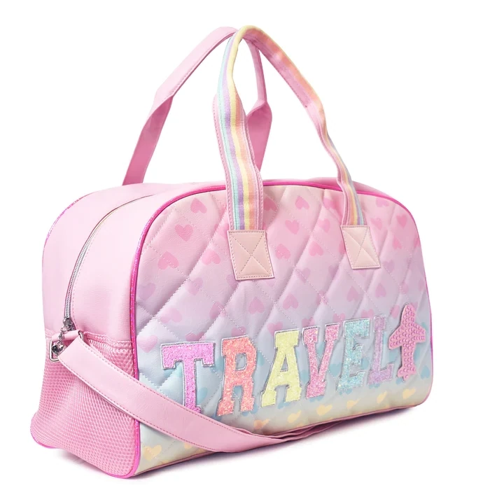Miss Gwen's OMG Accessories "TRAVEL" Large Heart-Printed Duffle Bag Pink