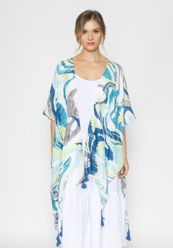YLK-210086 Abstract Kimono W/Tassels