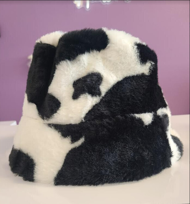 WJM2143   Fur Cow Print Bucket Hat   