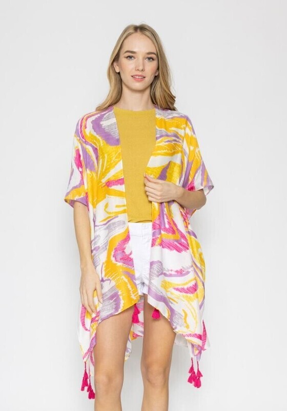 YLK-210086 Abstract Kimono W/Tassels