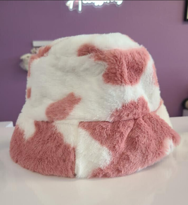 WJM2143   Fur Cow Print Bucket Hat   