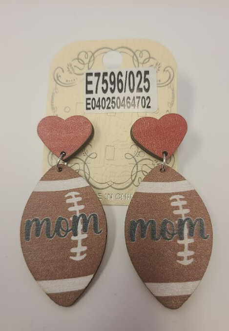 E7596   Wooden Mom Football Earrings