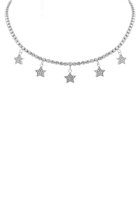 17741   Rhinestone 5 Star Choker Necklace