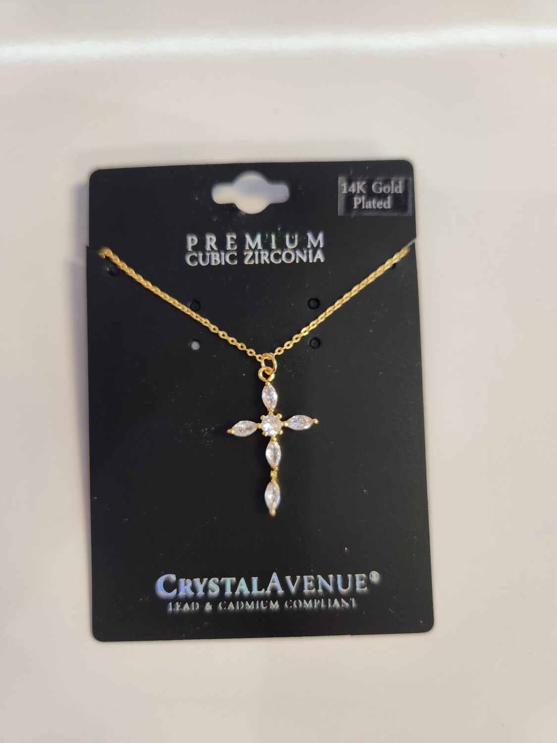 17747   Cubic Zirconia cross pendant necklace, Color: Gold