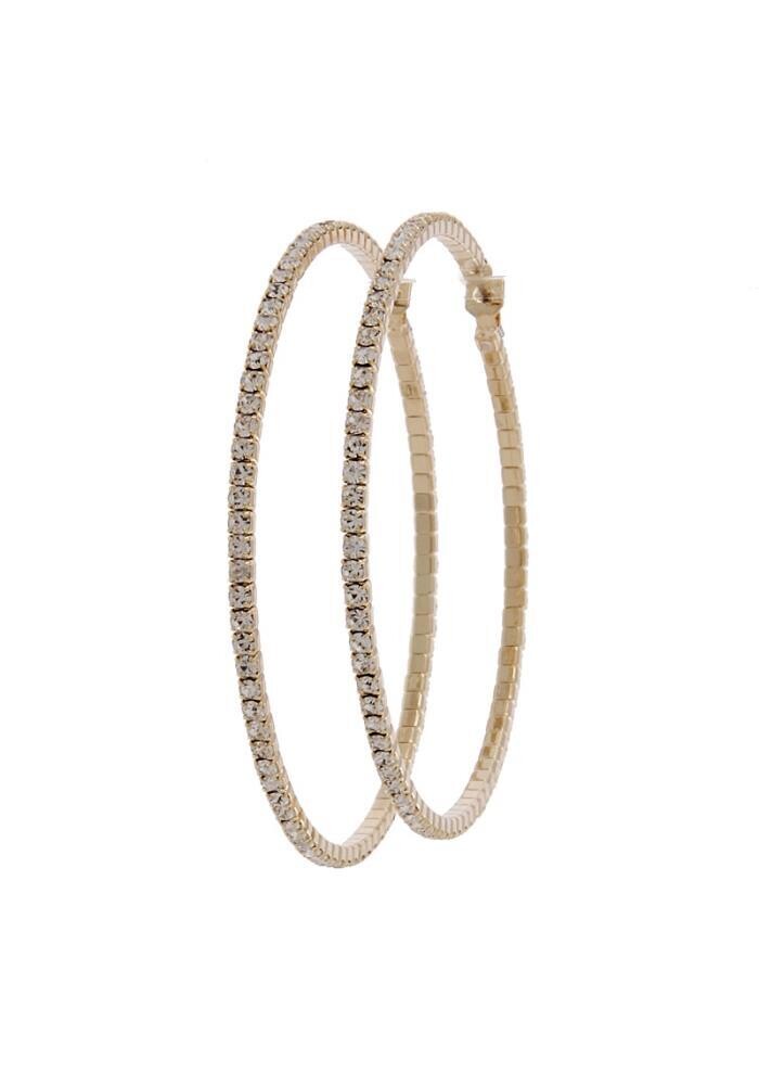 24786   Memory Wire Rhinestone Post Hoop Earring, Color: Gold