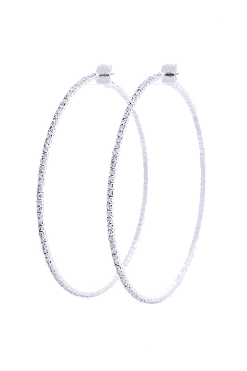 25660-40   Rhinestone Hoop Earrings, Color: Silver