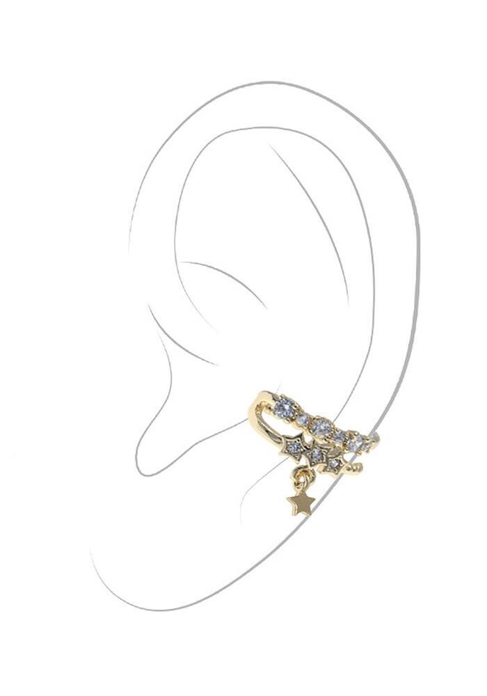 26990   CZ 3 Star Drop Cuff Earring, Color: Gold