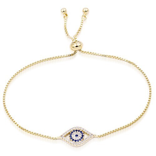 BC8079   Lariat Bracelet with Evil Eye CZ Stones, Color: Gold