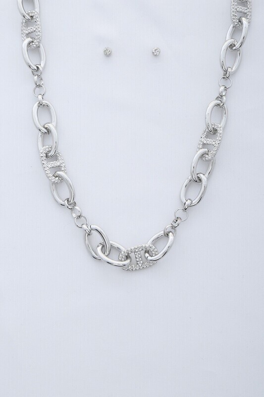 Ane-7187   Crystal Oval Link Metal Necklace