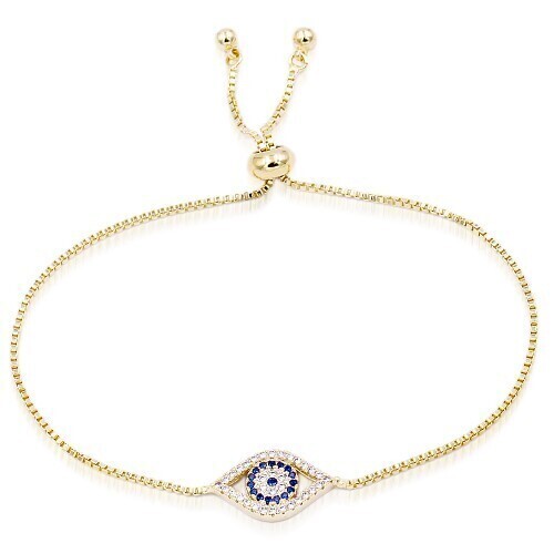 BC8079   Lariat Bracelet with Evil Eye CZ Stones