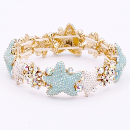 BW2242    Gold Plated  Star Fish &amp; AB Crystal Strertch Bracelets