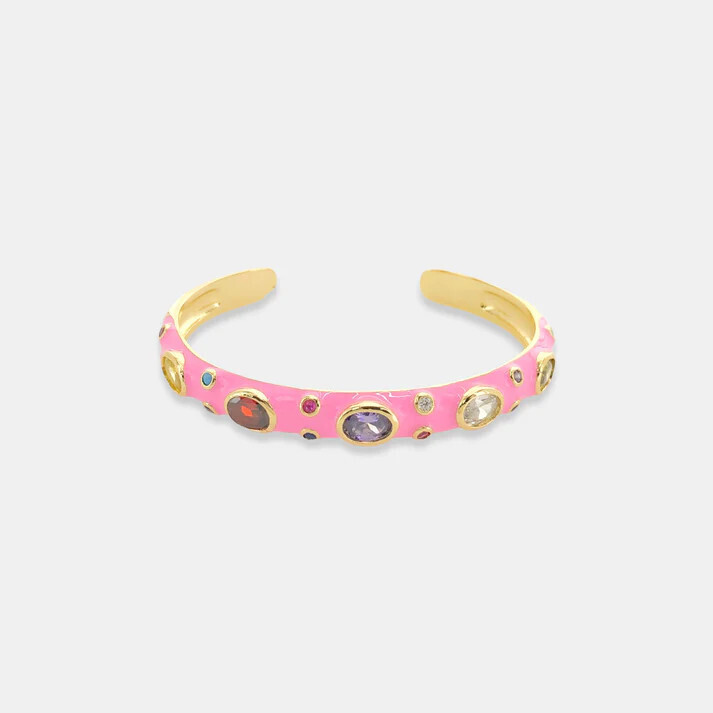 LBR163   CZ Enamel Cuff, Color: Pink