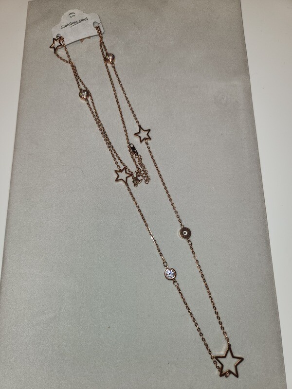 DNK338   Rose Gold Stars and Diamonds Necklace