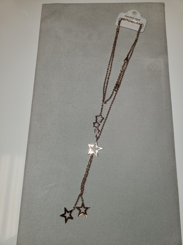 DNK311   Rose Gold Star Tassel Necklace
