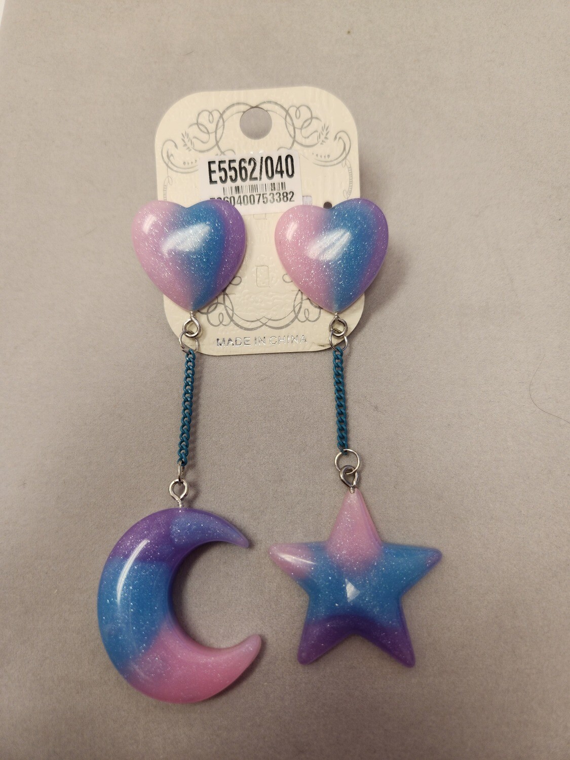 E5562   Hanging Heart, Star, &amp; Moon Earrings