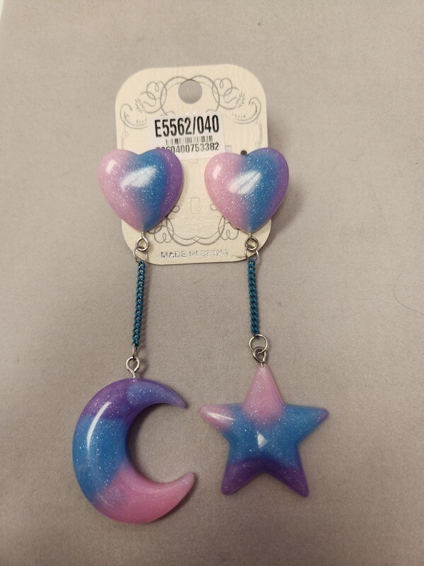 E5562   Hanging Heart, Star, &amp; Moon Earrings