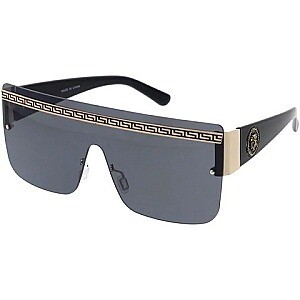 NG-AS568   Oversize Shield Sunglasses w/ Metal Emblem   