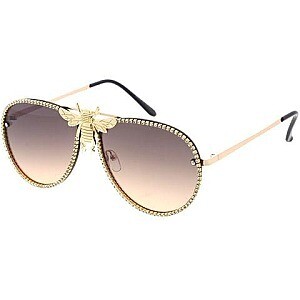  Rhinestones Aviator Bee Accent Gradient Sunglasses, Color: Smoke