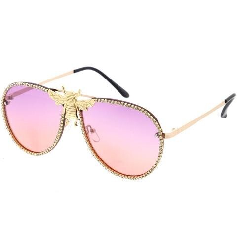  Rhinestones Aviator Bee Accent Gradient Sunglasses