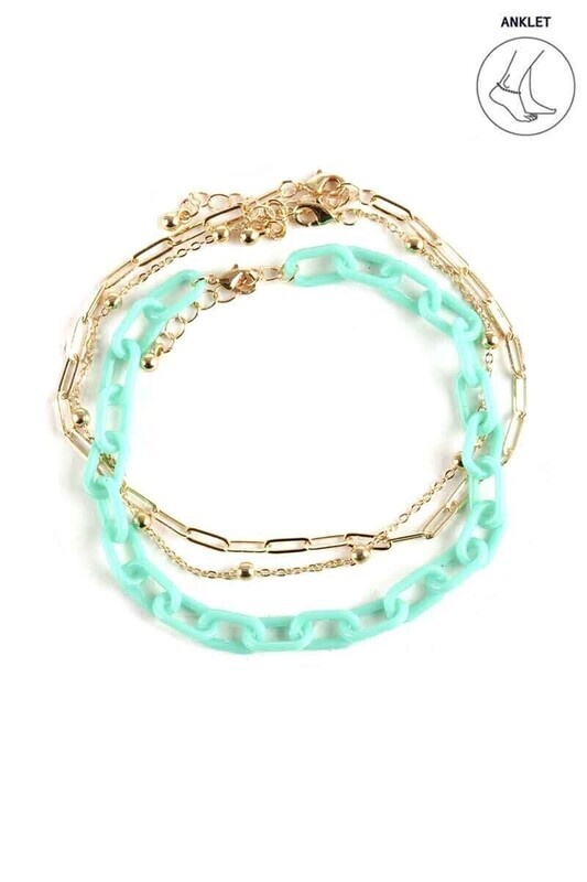 FA-0037   1x3 Layered Metal Plastic Chain Anklet  