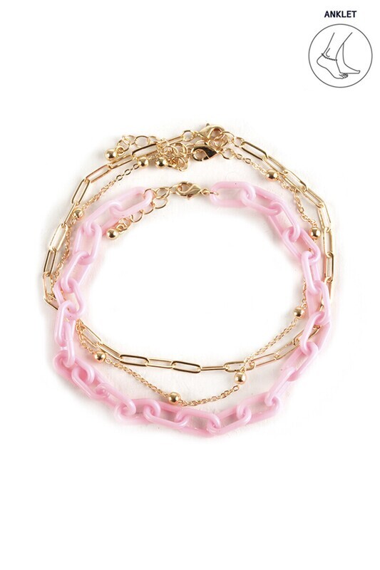 FA-0037   1x3 Layered Metal Plastic Chain Anklet  