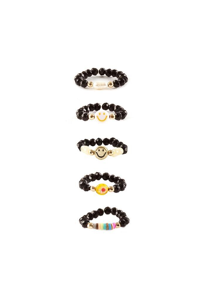 FR-1119  Tell Your Tale Bead Ring Set, Color: Black