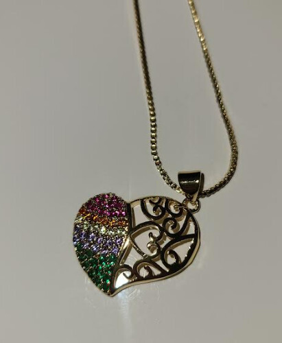 Colorful Heart Necklace, Color: Gold Filled