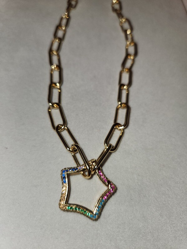 Gold Filled Paperclip and Colorful Star Necklace