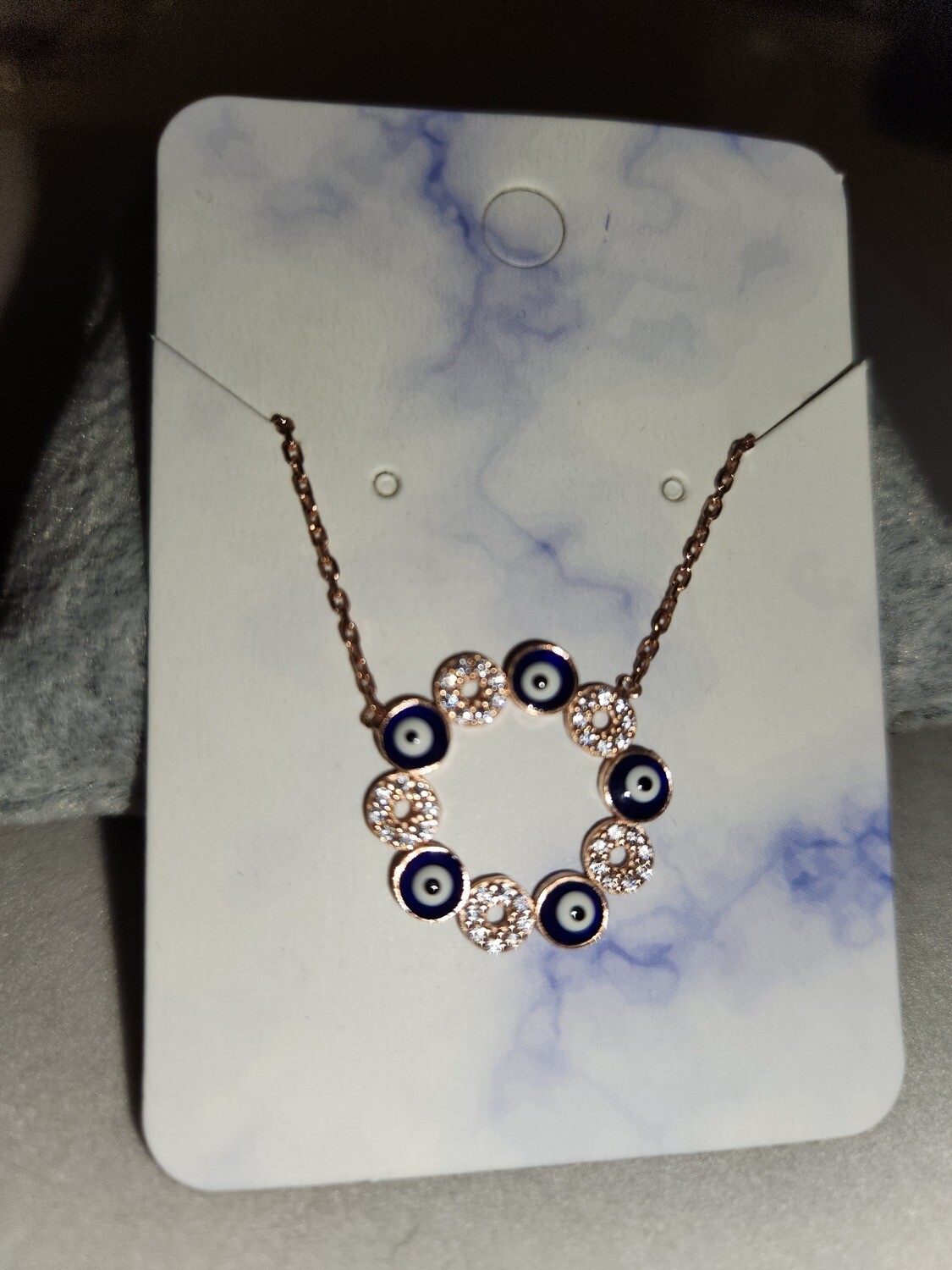 All Around Evil Eye Necklace Rose Gold w/16in gold filled chain.