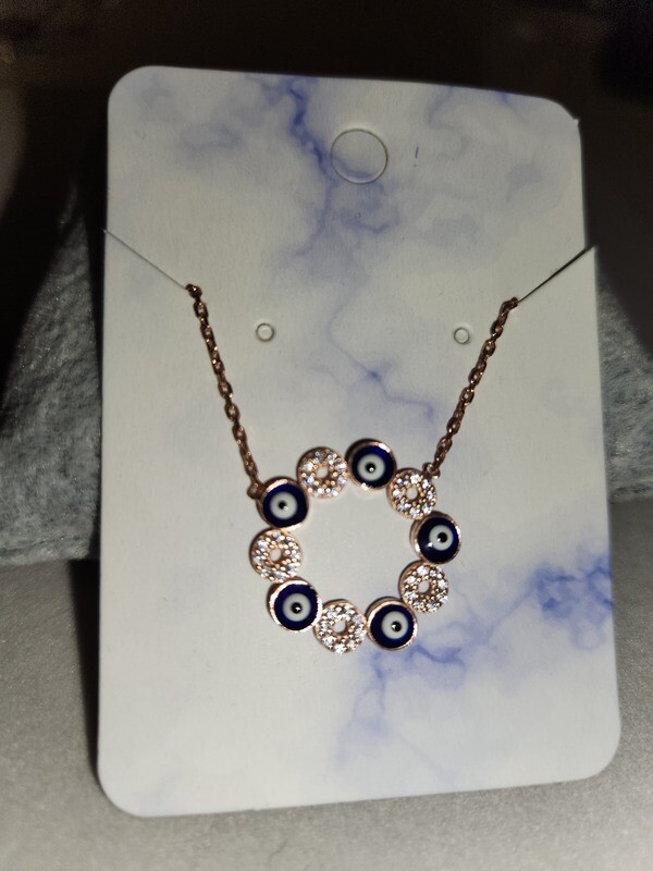All Around Evil Eye Necklace Rose Gold w/16in gold filled chain.