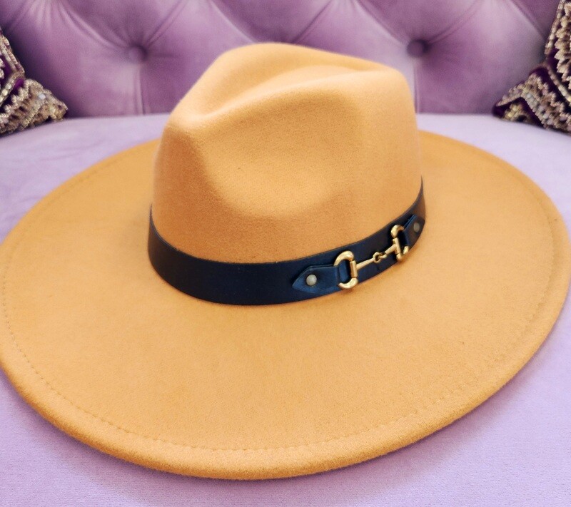 H-3186   Fashion Strap Fedora   Color: Khaki