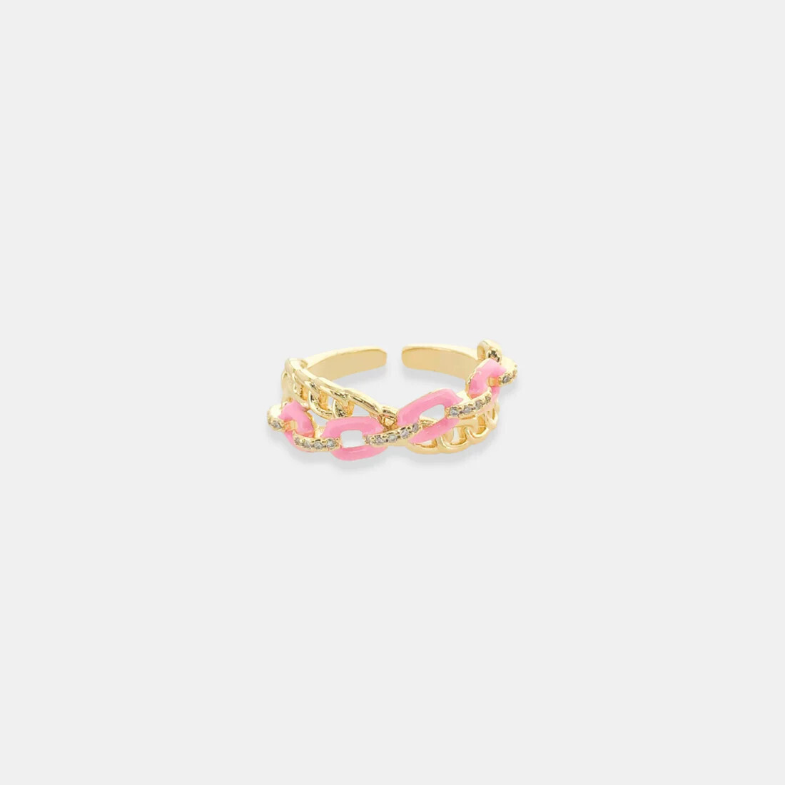LRN238   Enamel Chain Ring, Color: Pink