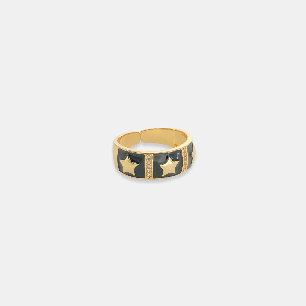 LRN196   Enamel Star Ring, Color: Black