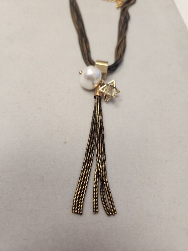 MEK033   Star And Opal Tassel Necklace