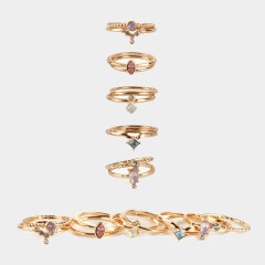 PR-0389   Metal Multi Color Stone Ring Set