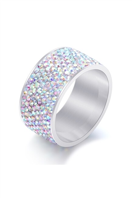 R1576   Rhinestone Stainless Steel Rings - AB, Size: 6
