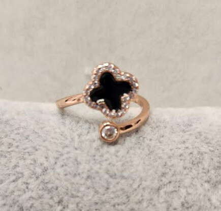R1893   Clover Zircon Ring   Rose Gold/Blk