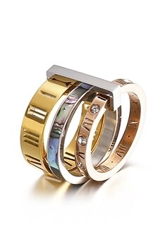 R1908   Stainless Steel Roman Numerals Rings, Size: 7