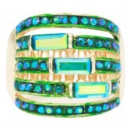 RB2184     Crystal Stretch Rings   Gold Plated, Color: Green
